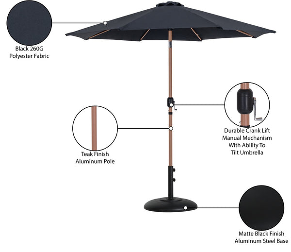 Meridian Furniture Fiji Cantilever Outdoor Umbrella with Teak Pole Uv Resistant Canopy and Matte Base 55014Black-BB