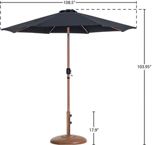 Meridian Furniture Fiji Outdoor Patio Umbrella with Base Water Resistant Polyester Canopy Teak Pole 55014Black-BT