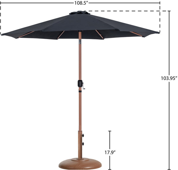 Meridian Furniture Fiji Outdoor Patio Umbrella with Base Water Resistant Polyester Canopy Teak Pole 55014Black-BT