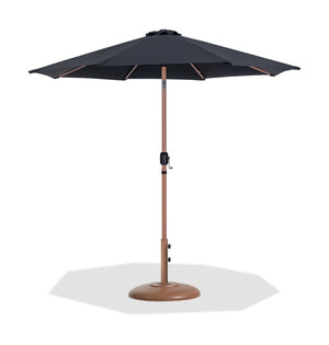 Meridian Furniture Fiji Outdoor Patio Umbrella with Base Water Resistant Polyester Canopy Teak Pole 55014Black-BT