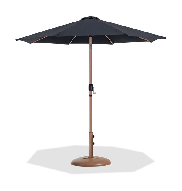 Meridian Furniture Fiji Outdoor Patio Umbrella with Base Water Resistant Polyester Canopy Teak Pole 55014Black-BT