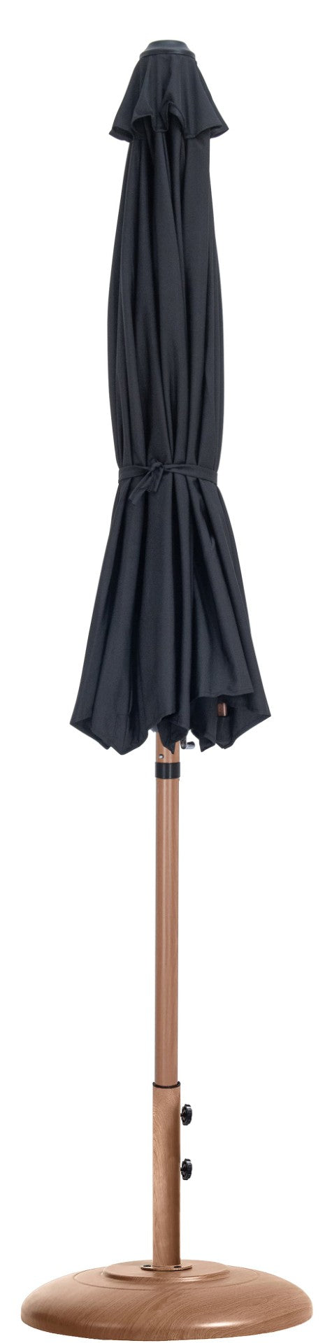 Meridian Furniture Fiji Outdoor Patio Umbrella with Base Water Resistant Polyester Canopy Teak Pole 55014Black-BT