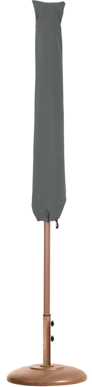 Meridian Furniture Fiji Outdoor Patio Umbrella with Base Water Resistant Polyester Canopy Teak Pole 55014Black-BT