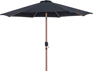 Meridian Furniture Fiji Outdoor Patio Umbrella with Base Water Resistant Polyester Canopy Teak Pole 55014Black-BT