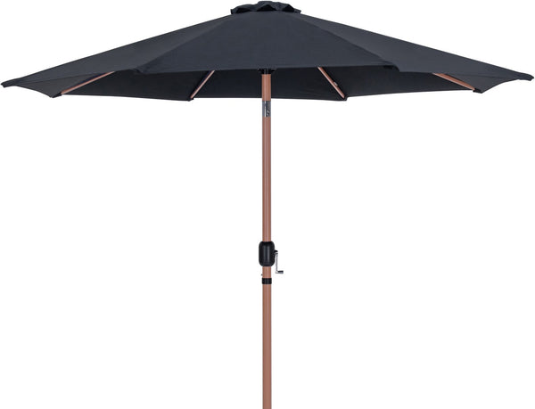 Meridian Furniture Fiji Outdoor Patio Umbrella with Base Water Resistant Polyester Canopy Teak Pole 55014Black-BT