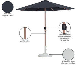 Meridian Furniture Fiji Outdoor Freestanding Umbrella Set with Uv Resistant Canopy and Teak Pole 55014Black-BW