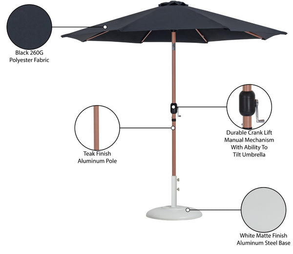 Meridian Furniture Fiji Outdoor Freestanding Umbrella Set with Uv Resistant Canopy and Teak Pole 55014Black-BW