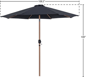 Meridian Furniture Fiji Outdoor Patio Umbrella with Uv Resistant Polyester Canopy and Teak Aluminum Pole Shade Black 55014 55014Black-U