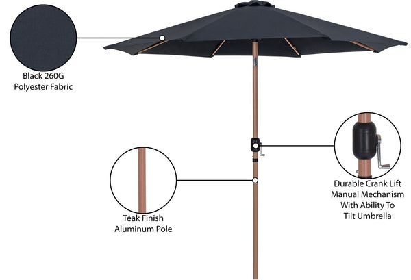 Meridian Furniture Fiji Outdoor Patio Umbrella with Uv Resistant Polyester Canopy and Teak Aluminum Pole Shade Black 55014 55014Black-U
