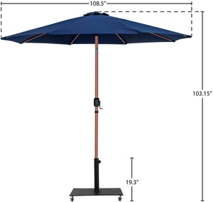 Meridian Furniture Fiji Freestanding Patio Umbrella Set with Weatherproof Canopy and Teak Pole Base 55014Navy-AB