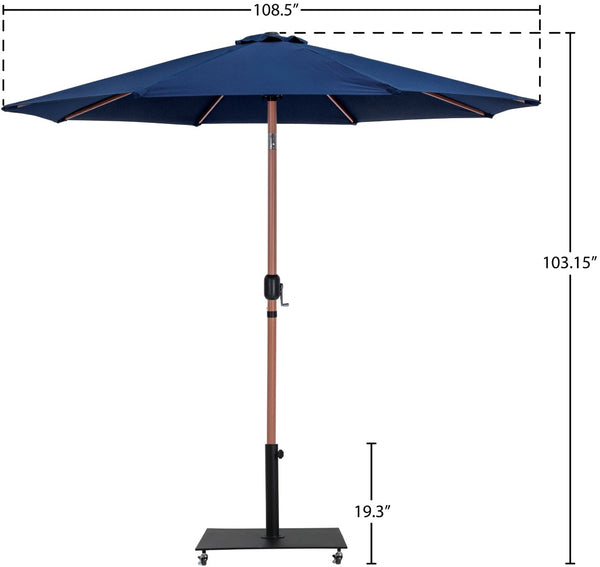 Meridian Furniture Fiji Freestanding Patio Umbrella Set with Weatherproof Canopy and Teak Pole Base 55014Navy-AB