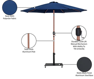 Meridian Furniture Fiji Freestanding Patio Umbrella Set with Weatherproof Canopy and Teak Pole Base 55014Navy-AB