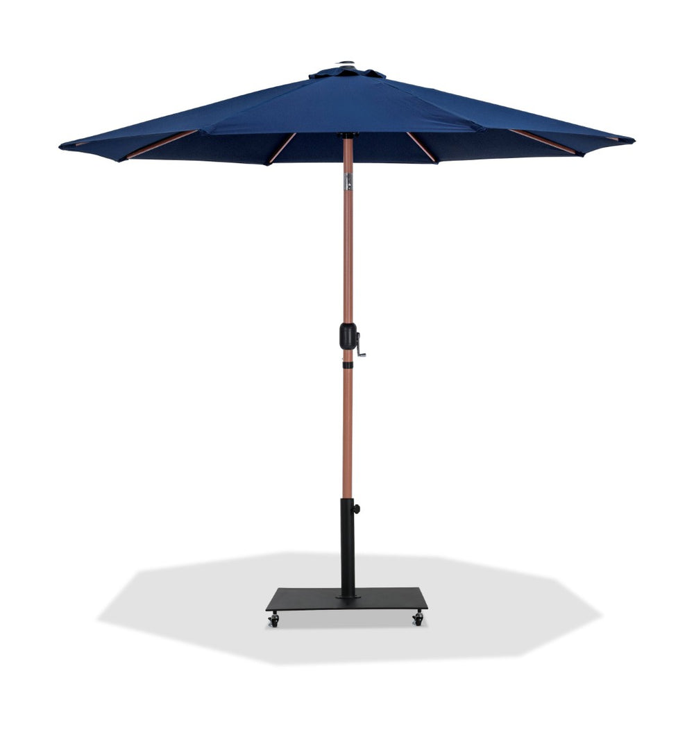 Meridian Furniture Fiji Freestanding Patio Umbrella Set with Weatherproof Canopy and Teak Pole Base 55014Navy-AB