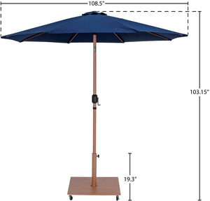 Meridian Furniture Fiji 9 Foot Outdoor Patio Umbrella with Teak Pole Navy Canopy and Rolling Base 55014Navy-AT