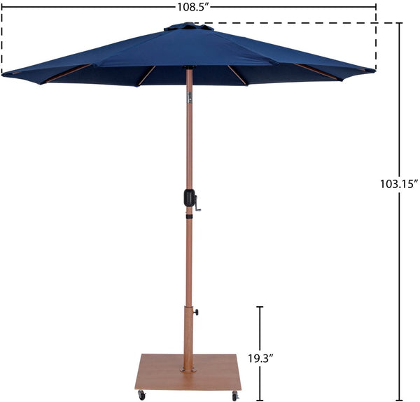 Meridian Furniture Fiji 9 Foot Outdoor Patio Umbrella with Teak Pole Navy Canopy and Rolling Base 55014Navy-AT