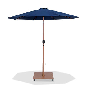 Meridian Furniture Fiji 9 Foot Outdoor Patio Umbrella with Teak Pole Navy Canopy and Rolling Base 55014Navy-AT