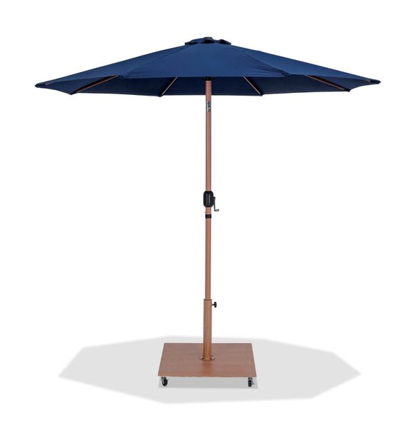 Meridian Furniture Fiji 9 Foot Outdoor Patio Umbrella with Teak Pole Navy Canopy and Rolling Base 55014Navy-AT