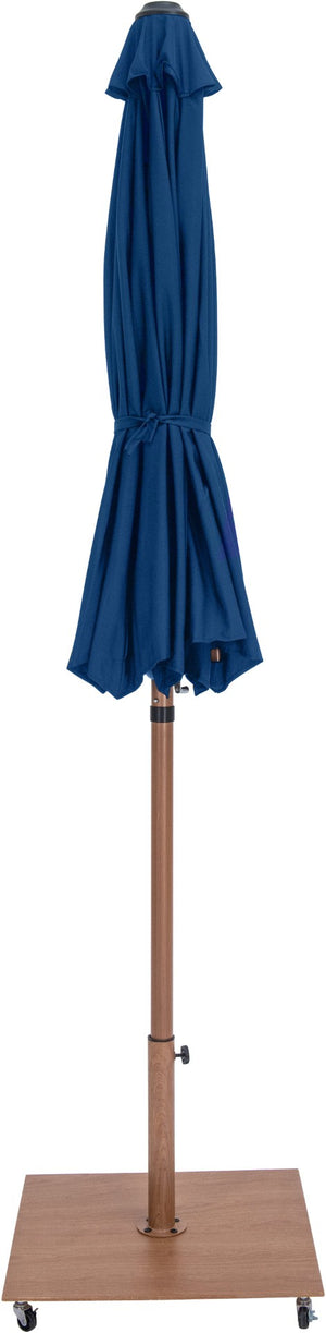 Meridian Furniture Fiji 9 Foot Outdoor Patio Umbrella with Teak Pole Navy Canopy and Rolling Base 55014Navy-AT