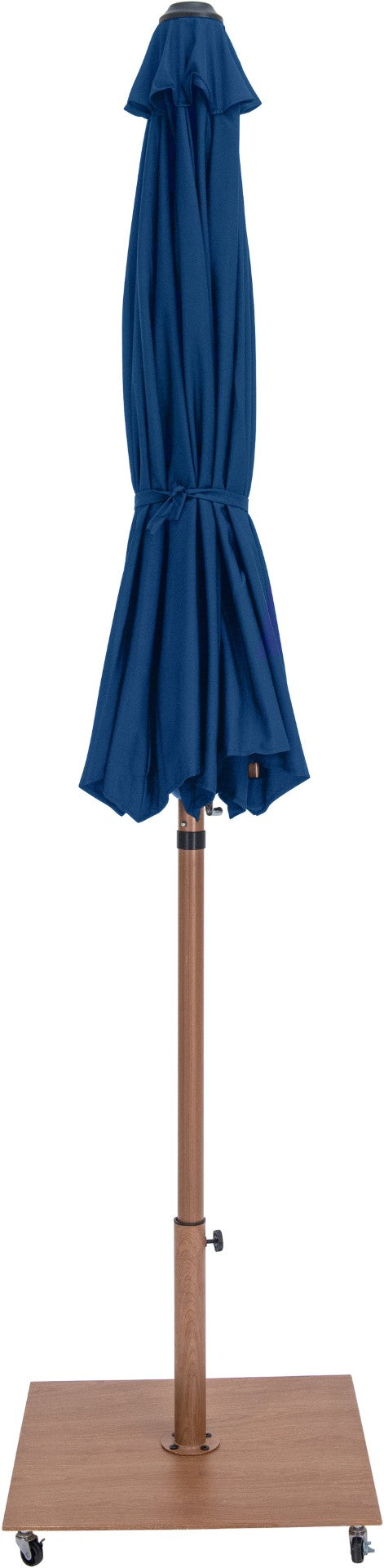 Meridian Furniture Fiji 9 Foot Outdoor Patio Umbrella with Teak Pole Navy Canopy and Rolling Base 55014Navy-AT