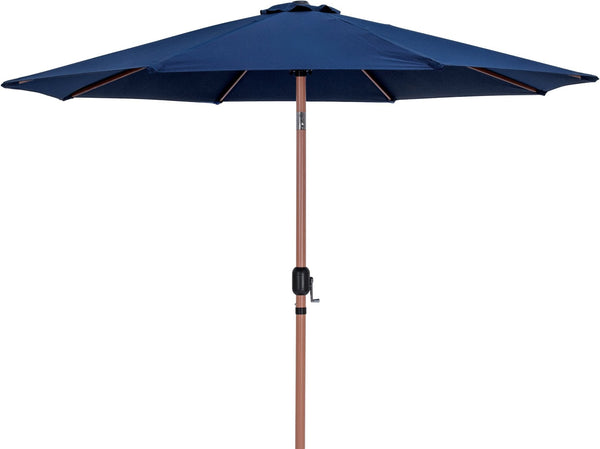 Meridian Furniture Fiji 9 Foot Outdoor Patio Umbrella with Teak Pole Navy Canopy and Rolling Base 55014Navy-AT