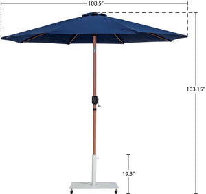 Meridian Furniture Fiji Freestanding Outdoor Umbrella with Uv Resistant Polyester Canopy and Wheeled Base 55014Navy-AW