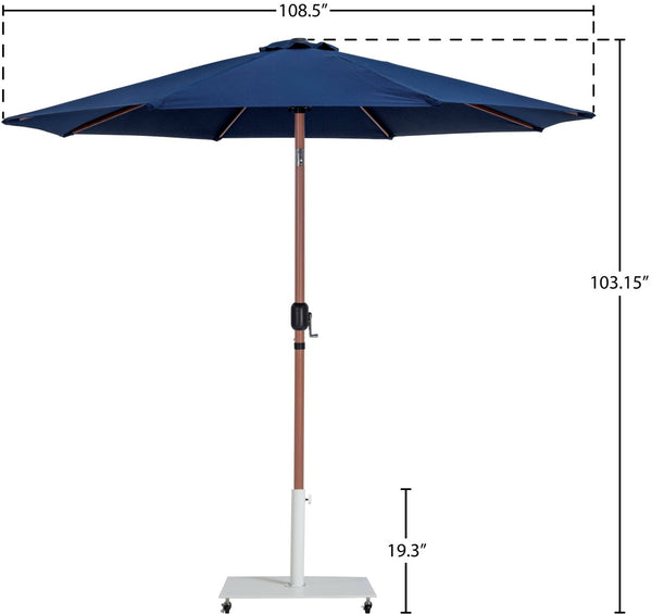 Meridian Furniture Fiji Freestanding Outdoor Umbrella with Uv Resistant Polyester Canopy and Wheeled Base 55014Navy-AW