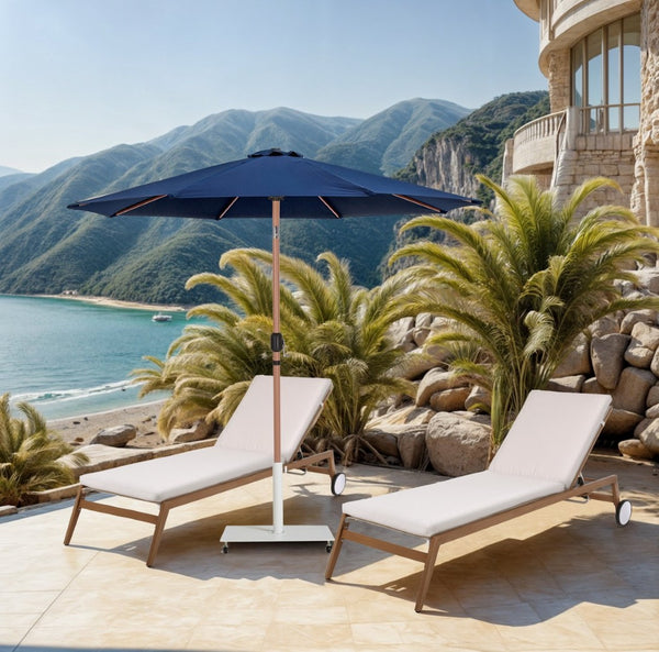 Meridian Furniture Fiji Freestanding Outdoor Umbrella with Uv Resistant Polyester Canopy and Wheeled Base 55014Navy-AW