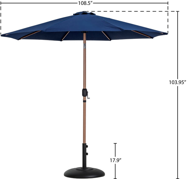 Meridian Furniture Fiji Outdoor Patio Umbrella with Base Uv Resistant Navy Polyester Teak Aluminum 55014Navy-BB