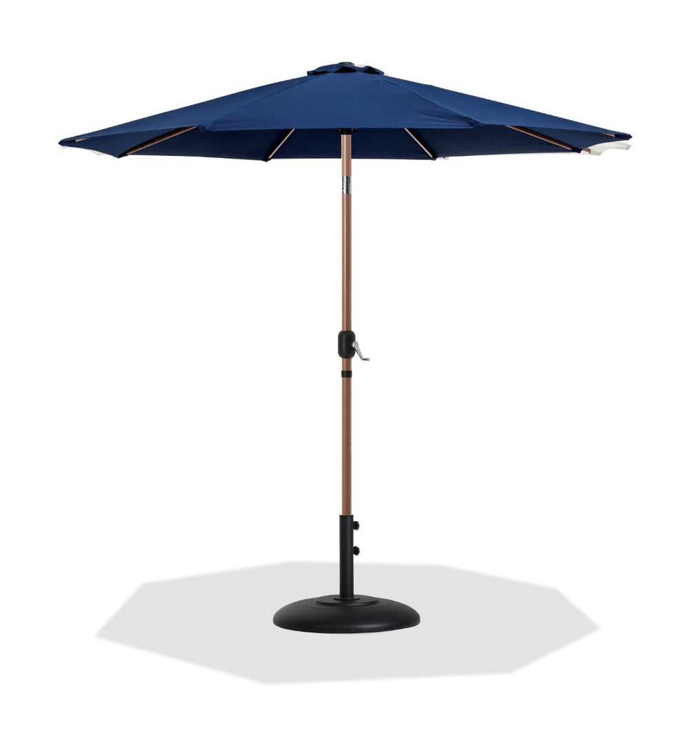 Meridian Furniture Fiji Outdoor Patio Umbrella with Base Uv Resistant Navy Polyester Teak Aluminum 55014Navy-BB