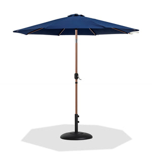 Meridian Furniture Fiji Outdoor Patio Umbrella with Base Uv Resistant Navy Polyester Teak Aluminum 55014Navy-BB