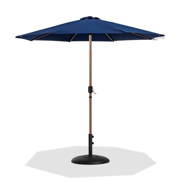 Meridian Furniture Fiji Outdoor Patio Umbrella with Base Uv Resistant Navy Polyester Teak Aluminum 55014Navy-BB