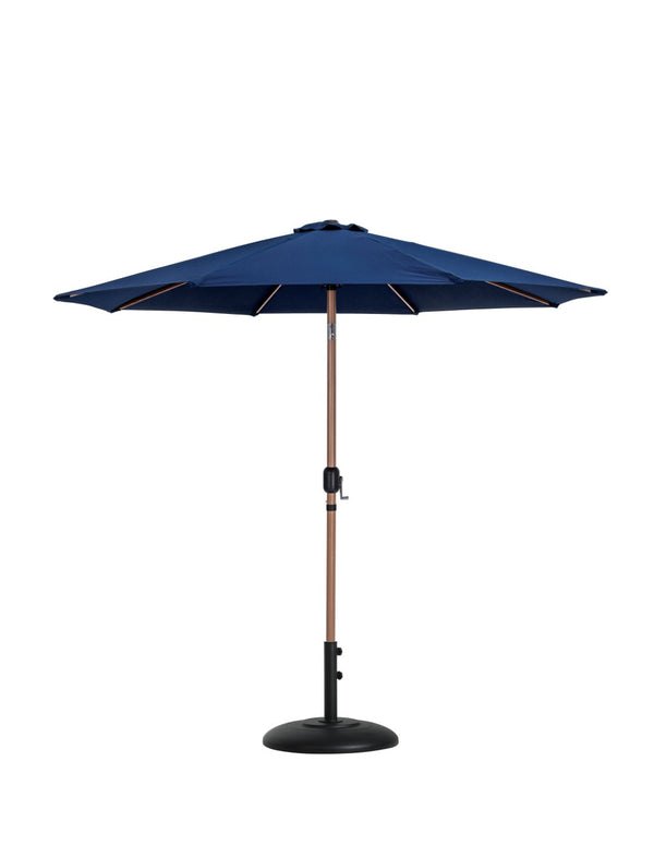 Meridian Furniture Fiji Outdoor Patio Umbrella with Base Uv Resistant Navy Polyester Teak Aluminum 55014Navy-BB
