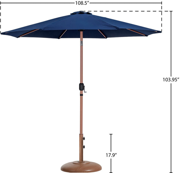Meridian Furniture Fiji Outdoor 9 Foot Navy Polyester Patio Umbrella with Teak Finish Aluminum Pole 55014Navy-BT