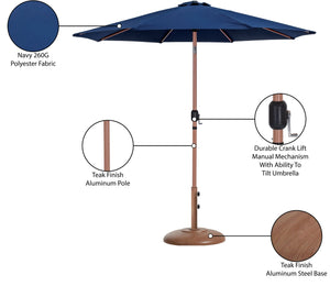 Meridian Furniture Fiji Outdoor 9 Foot Navy Polyester Patio Umbrella with Teak Finish Aluminum Pole 55014Navy-BT