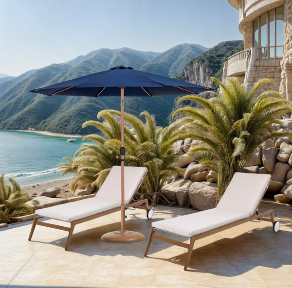 Meridian Furniture Fiji Outdoor 9 Foot Navy Polyester Patio Umbrella with Teak Finish Aluminum Pole 55014Navy-BT