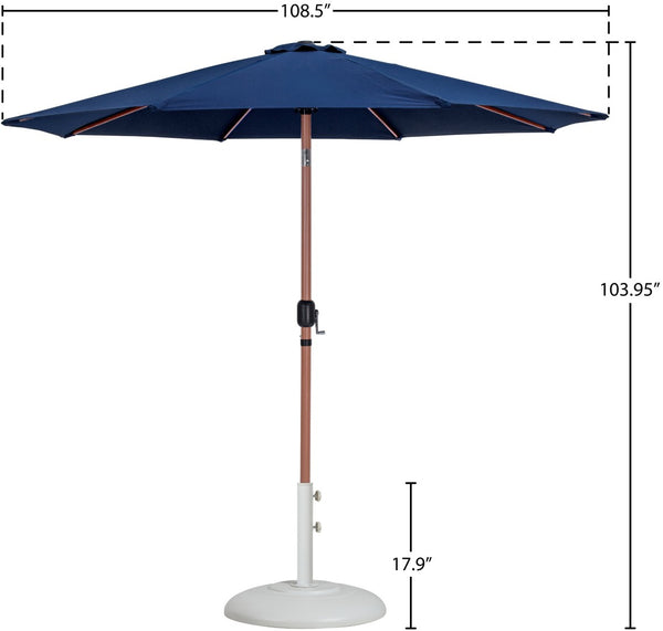 Meridian Furniture Fiji 9 Foot Resort Style Patio Umbrella with Teak Pole Fade Resistant Canopy 55014Navy-BW