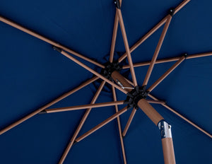 Meridian Furniture Fiji 9 Foot Resort Style Patio Umbrella with Teak Pole Fade Resistant Canopy 55014Navy-BW