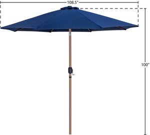 Meridian Furniture Fiji Outdoor Patio Umbrella with Uv Resistant Polyester Canopy and Teak Aluminum Pole Shade Navy 55014 55014Navy-U