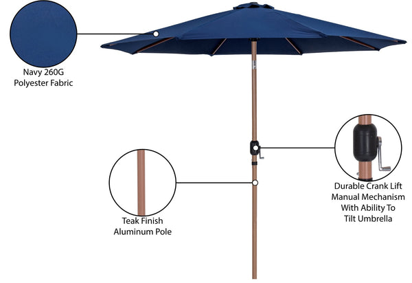 Meridian Furniture Fiji Outdoor Patio Umbrella with Uv Resistant Polyester Canopy and Teak Aluminum Pole Shade Navy 55014 55014Navy-U