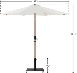 Meridian Furniture Fiji Outdoor Patio Umbrella with Weighted Base Teak Pole Water Resistant Canopy 55014White-AB