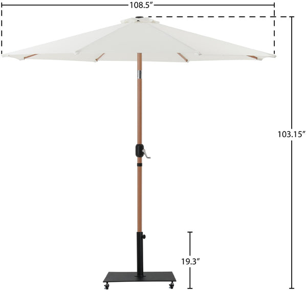 Meridian Furniture Fiji Outdoor Patio Umbrella with Weighted Base Teak Pole Water Resistant Canopy 55014White-AB