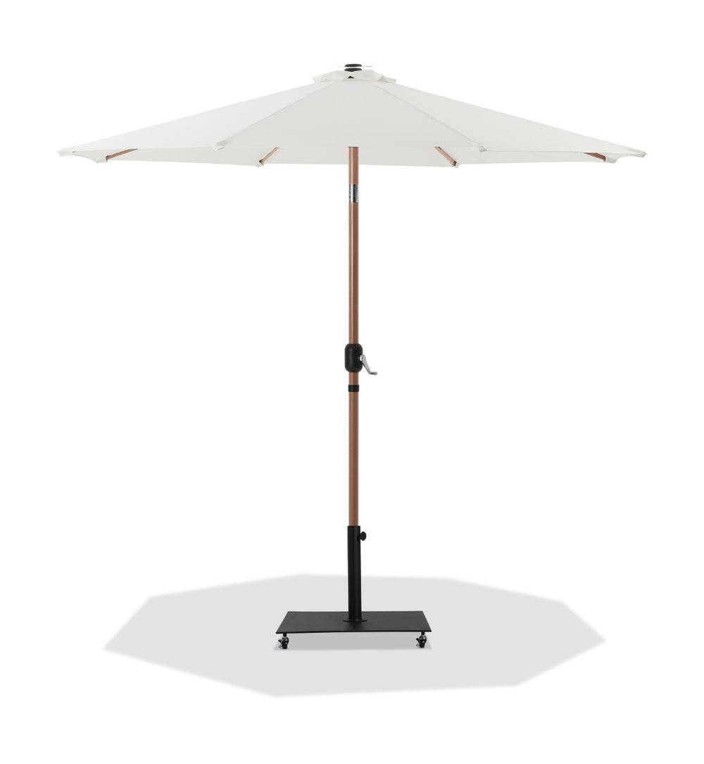 Meridian Furniture Fiji Outdoor Patio Umbrella with Weighted Base Teak Pole Water Resistant Canopy 55014White-AB