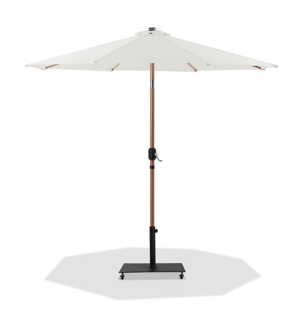 Meridian Furniture Fiji Outdoor Patio Umbrella with Weighted Base Teak Pole Water Resistant Canopy 55014White-AB