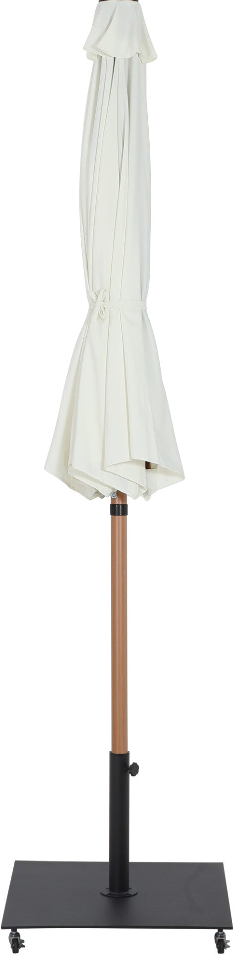 Meridian Furniture Fiji Outdoor Patio Umbrella with Weighted Base Teak Pole Water Resistant Canopy 55014White-AB