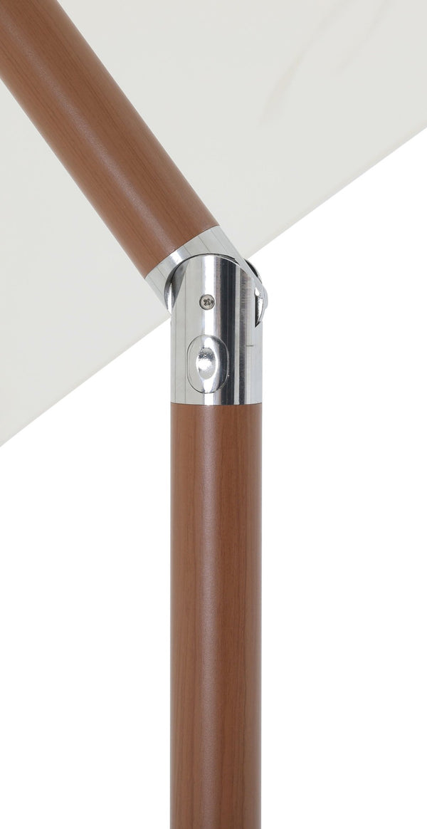 Meridian Furniture Fiji Outdoor Patio Umbrella with Weighted Base Teak Pole Water Resistant Canopy 55014White-AB