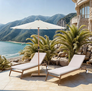 Meridian Furniture Fiji Cantilever Patio Umbrella Set with Uv Resistant Canopy and Weighted Rolling Base 55014White-AT