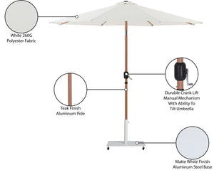 Meridian Furniture Fiji Freestanding Patio Umbrella with Rolling Base Fade Resistant Polyester Canopy 55014White-AW