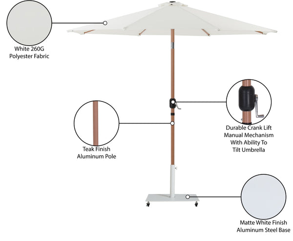 Meridian Furniture Fiji Freestanding Patio Umbrella with Rolling Base Fade Resistant Polyester Canopy 55014White-AW