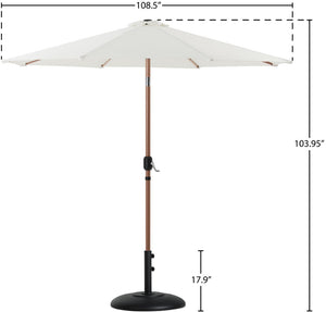 Meridian Furniture Fiji Cantilever Patio Umbrella with Base Teak Pole Uv Resistant Outdoor Shade 55014White-BB