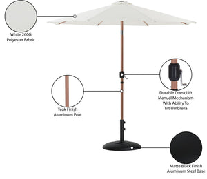 Meridian Furniture Fiji Cantilever Patio Umbrella with Base Teak Pole Uv Resistant Outdoor Shade 55014White-BB